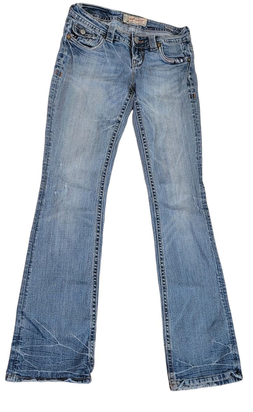 MEK Denim Portland Bootcut Jeans Womens 26x34 Blue Distressed Embellished Y2K